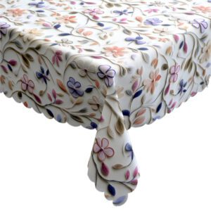 Obrus plamoodporny beżowe i fioletowe kwiaty – subtelny wzór, łatwy w czyszczeniu