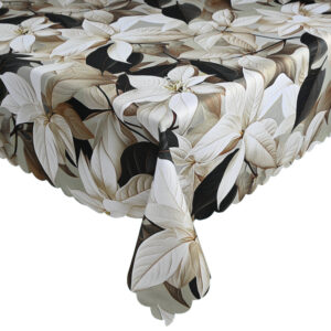 Obrus plamoodporny beżowe i brązowe kwiaty – elegancki, naturalny wzór